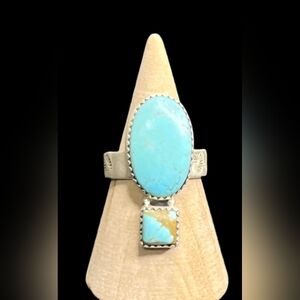 Double Stone Natural Turquoise Ring 925 Sterling Silver Adjustable